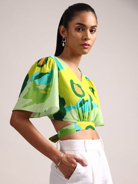 Zaccai Women's Green Cambric Floral Top