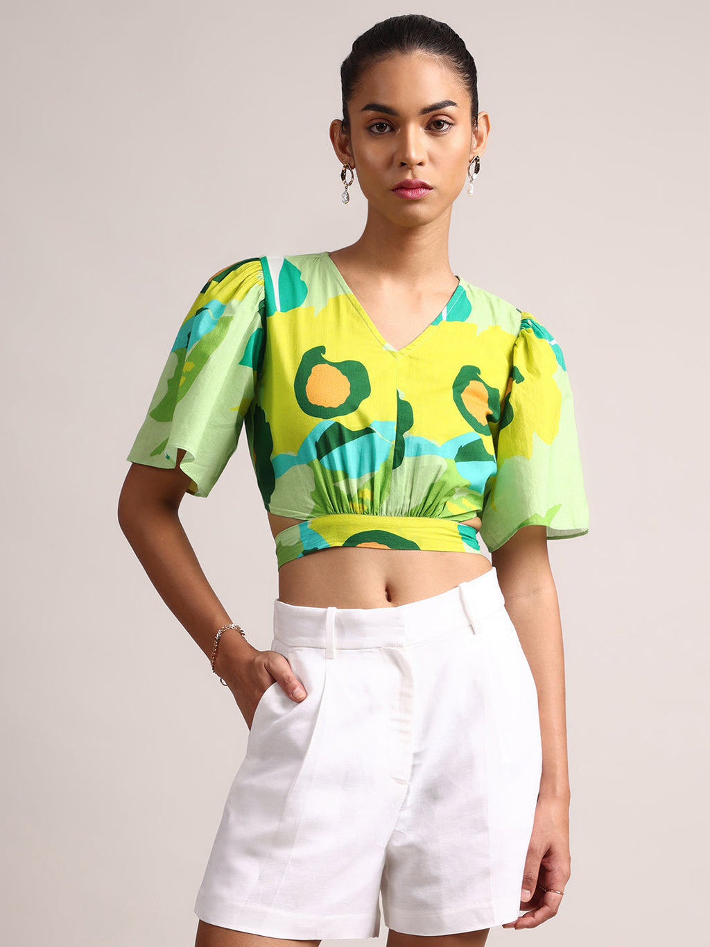 Zaccai Women's Green Cambric Floral Top