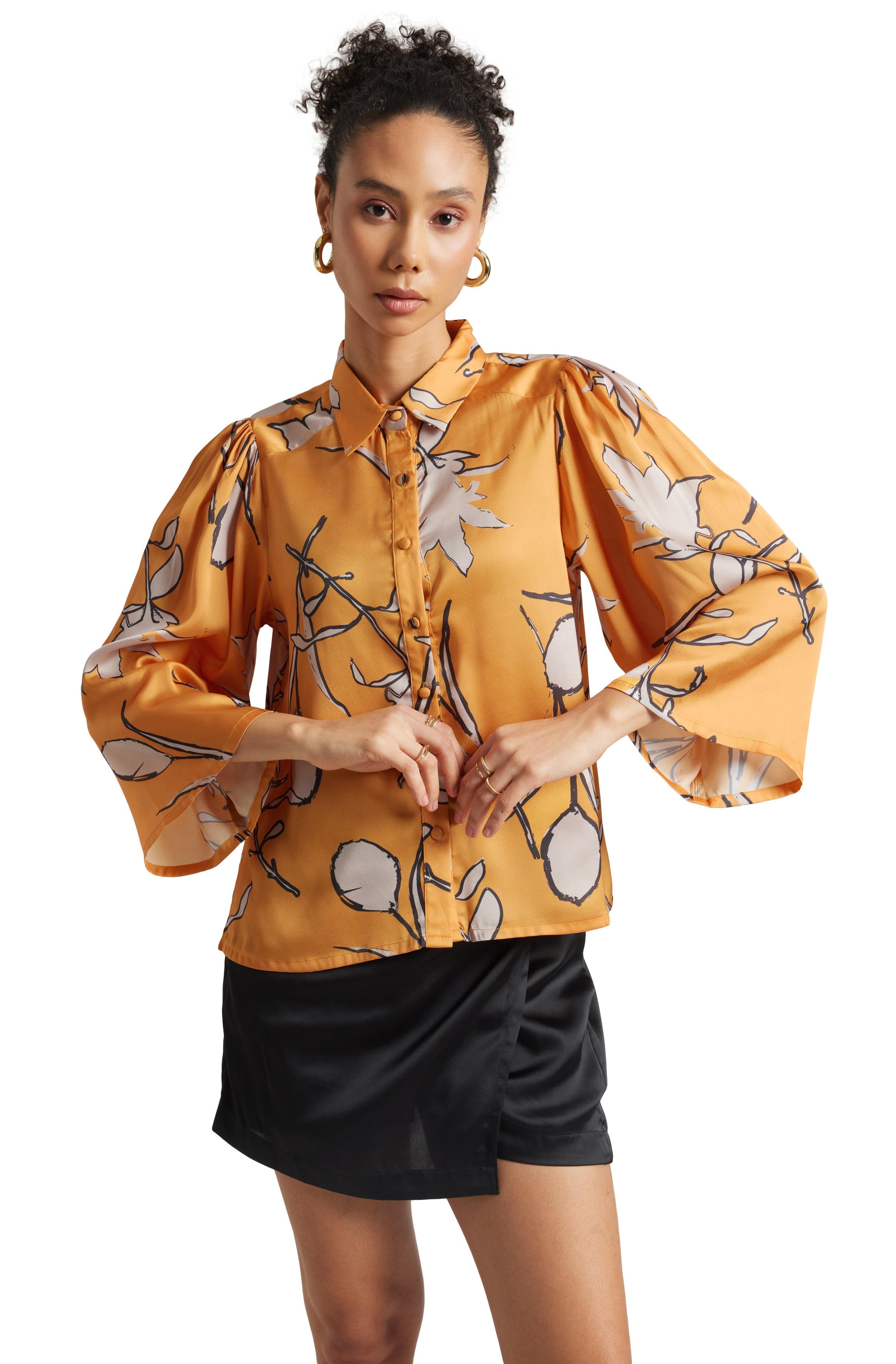 Zaccai Women's Mustard Satin Abstract Top
