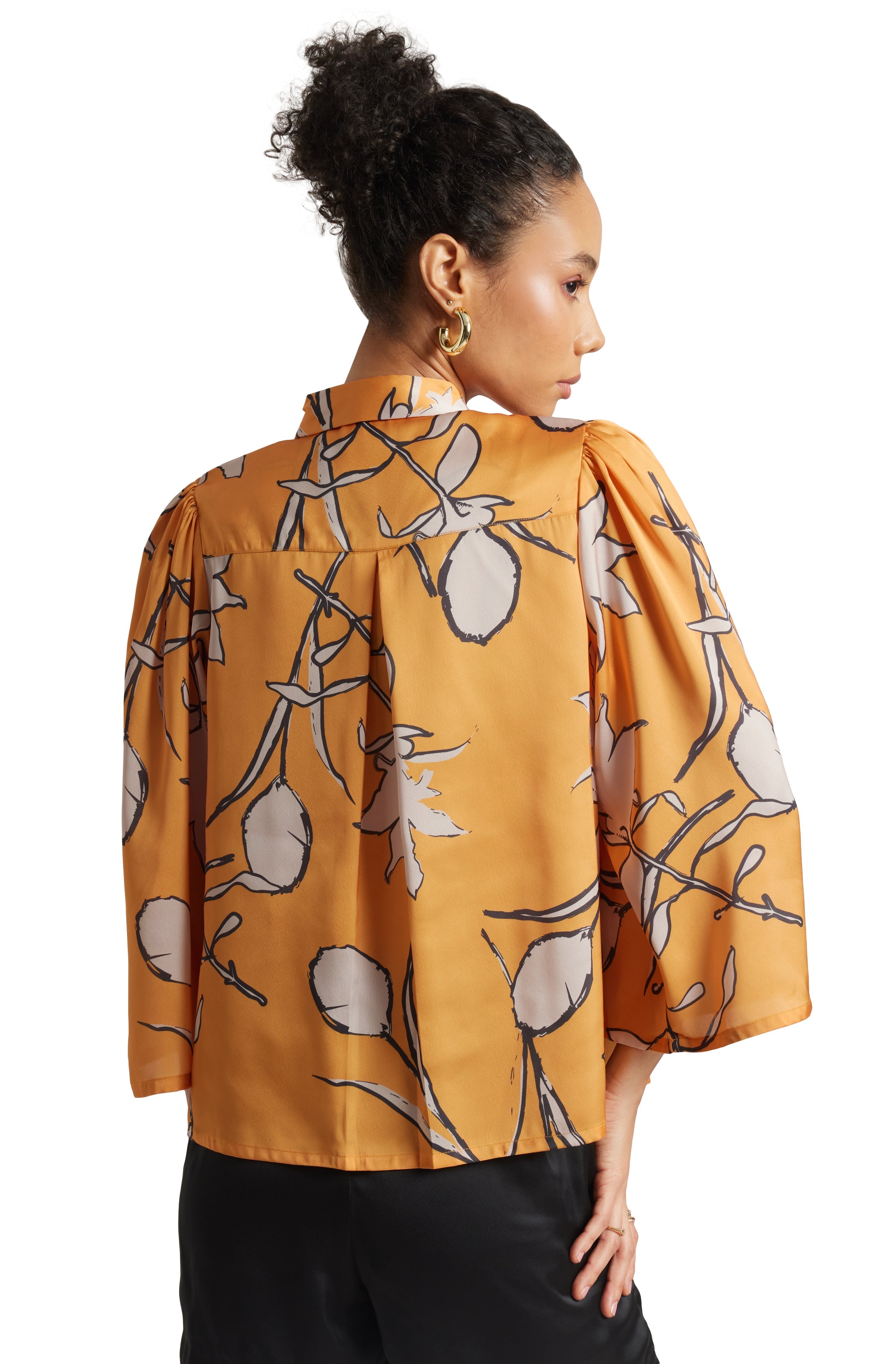 Zaccai Women's Mustard Satin Abstract Top
