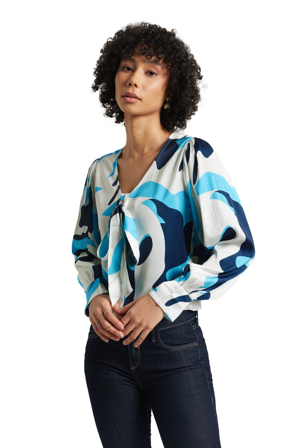 Zaccai Women's White Satin Abstract Top