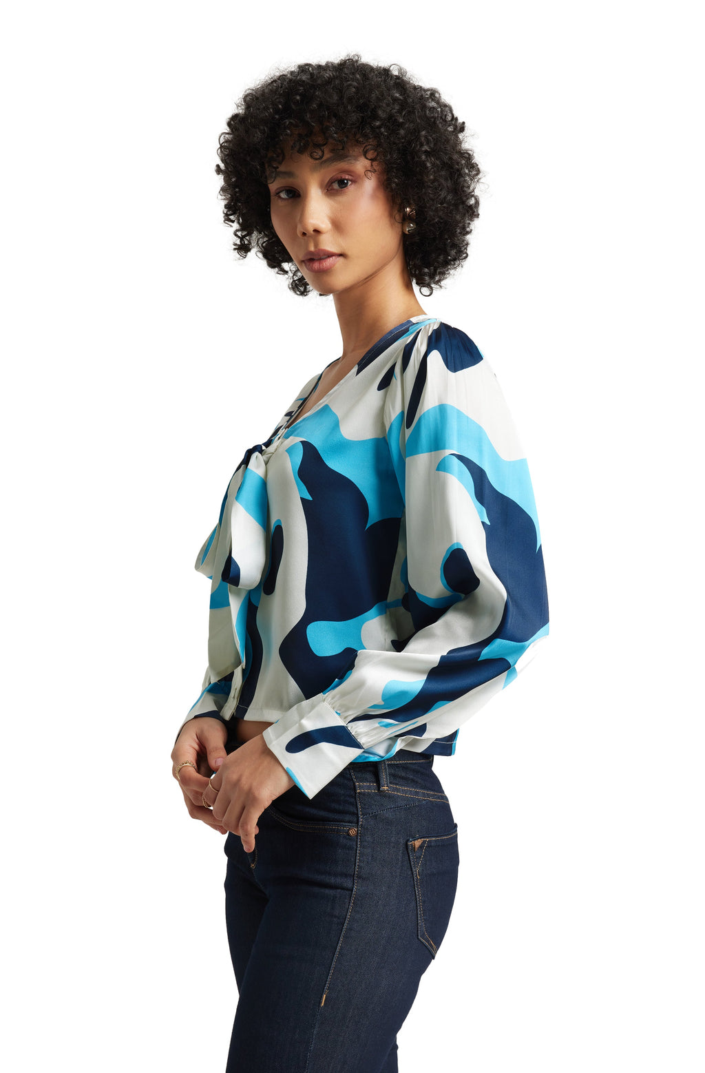 Zaccai Women's White Satin Abstract Top