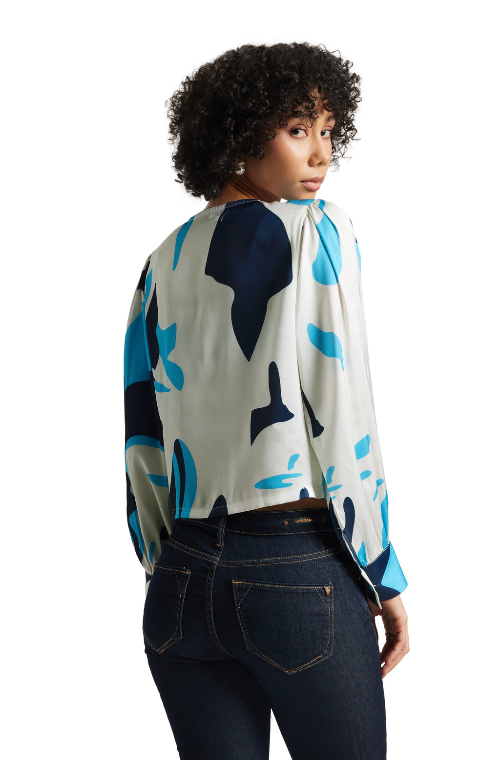 Zaccai Women's White Satin Abstract Top