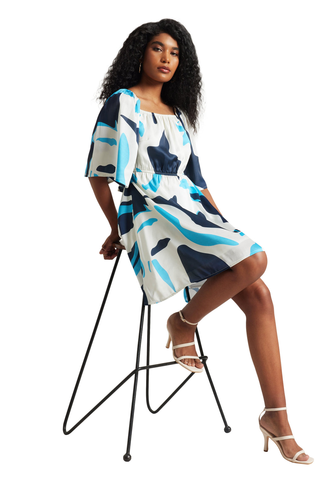 Zaccai Women's Off White Satin Abstract Dress - Distacart