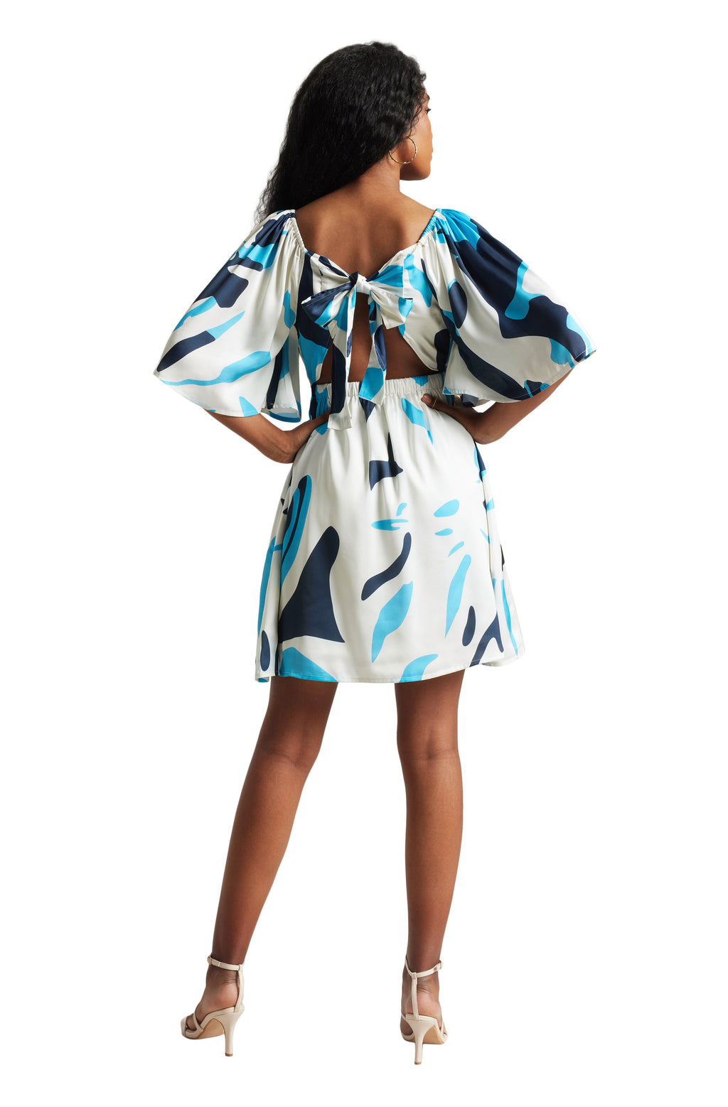 Zaccai Women's Off White Satin Abstract Dress - Distacart