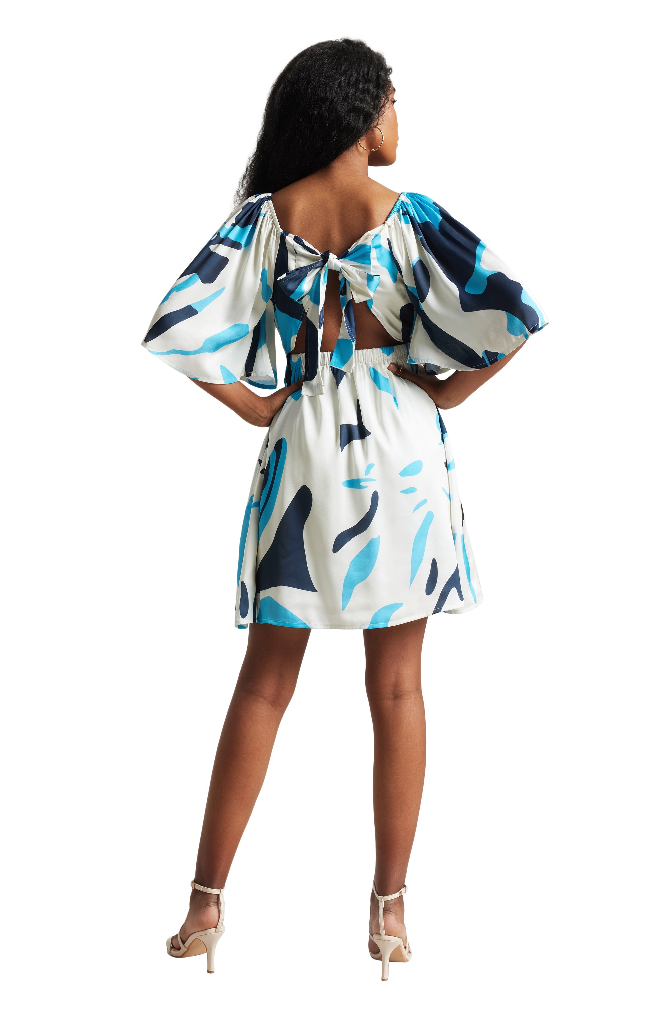 Zaccai Women's Off White Satin Abstract Dress - Distacart