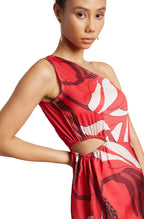 Zaccai Women's Red Satin Abstract Dress - Distacart
