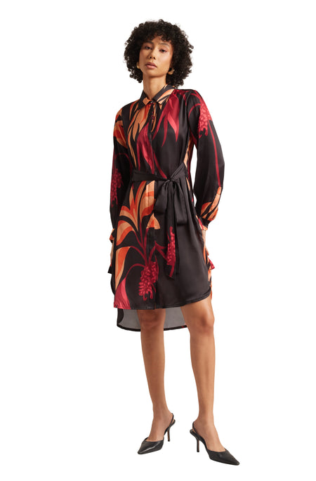 Zaccai Women's Black Satin Abstract Dress