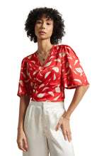 Zaccai Women's Red Satin Abstract Top