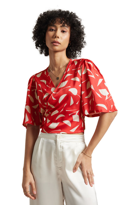 Zaccai Women's Red Satin Abstract Top