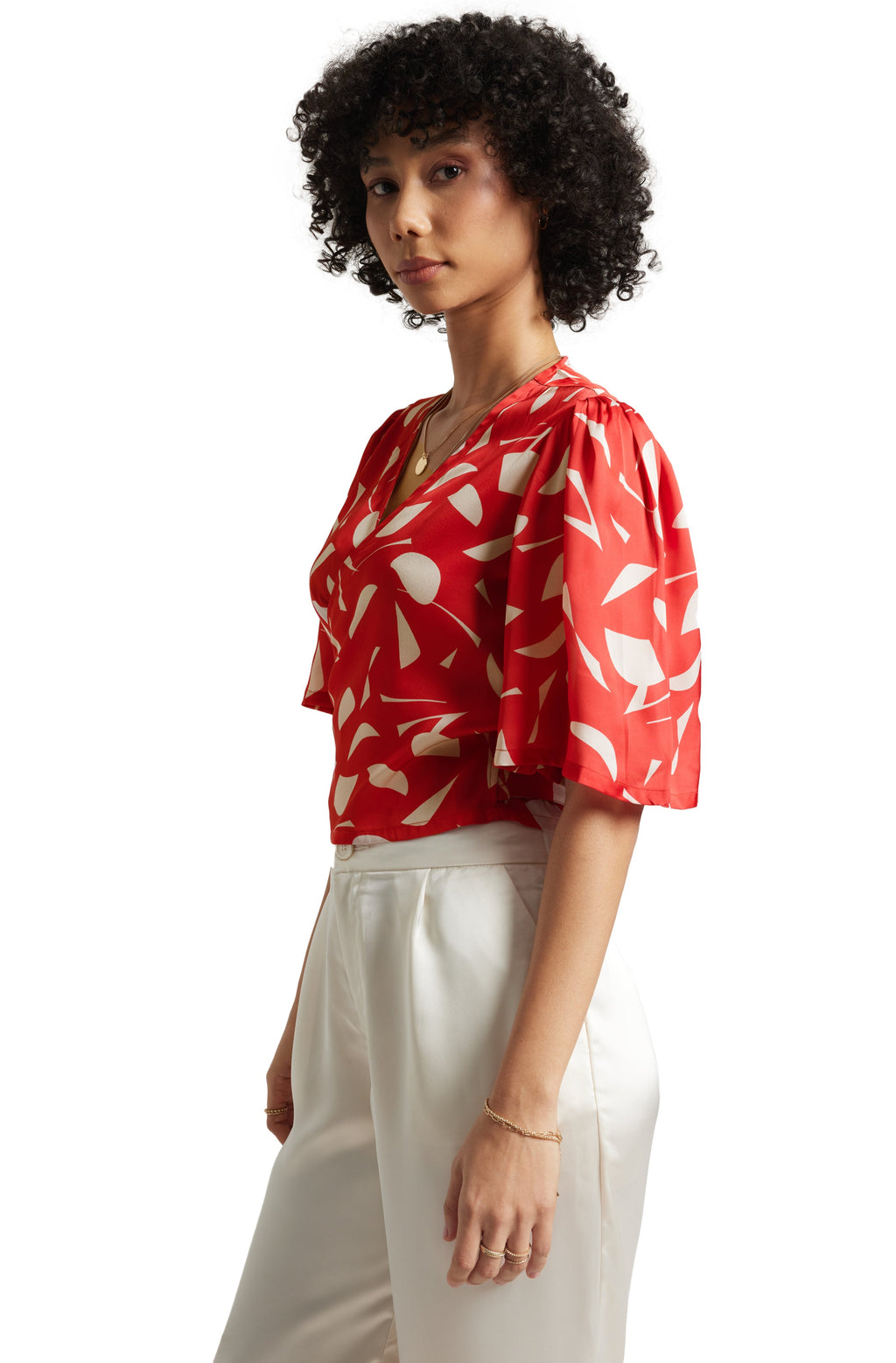 Zaccai Women's Red Satin Abstract Top