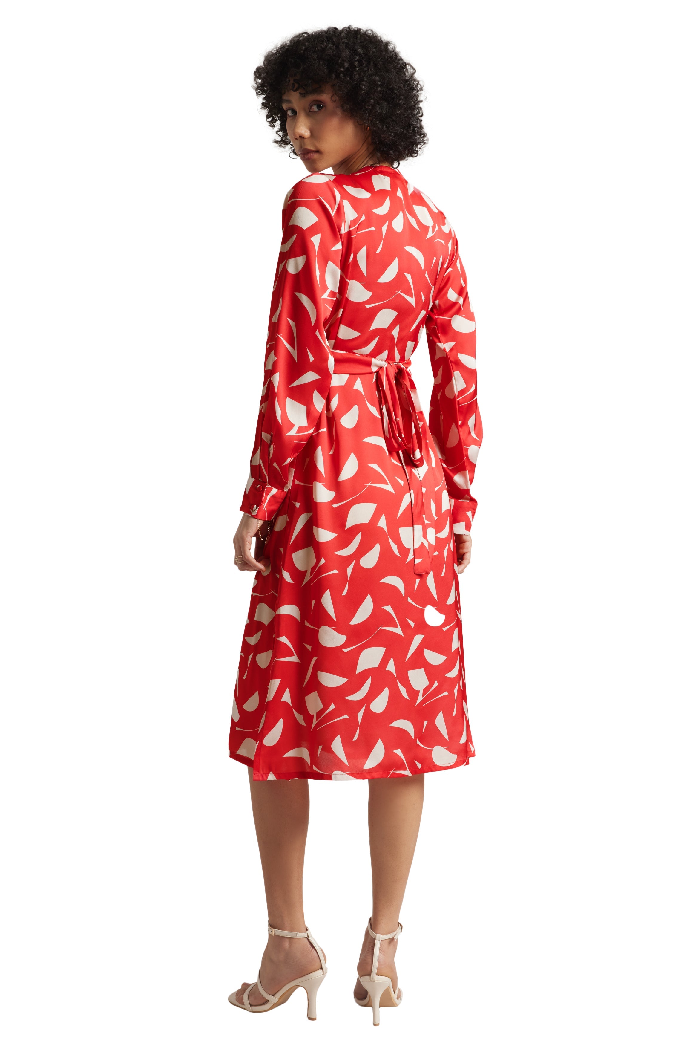 Zaccai Women's Red Satin Abstract Midi Dress - Distacart