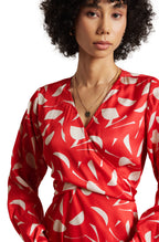 Zaccai Women's Red Satin Abstract Midi Dress - Distacart