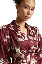 Zaccai Women's Brown Satin Abstract Dress - Distacart