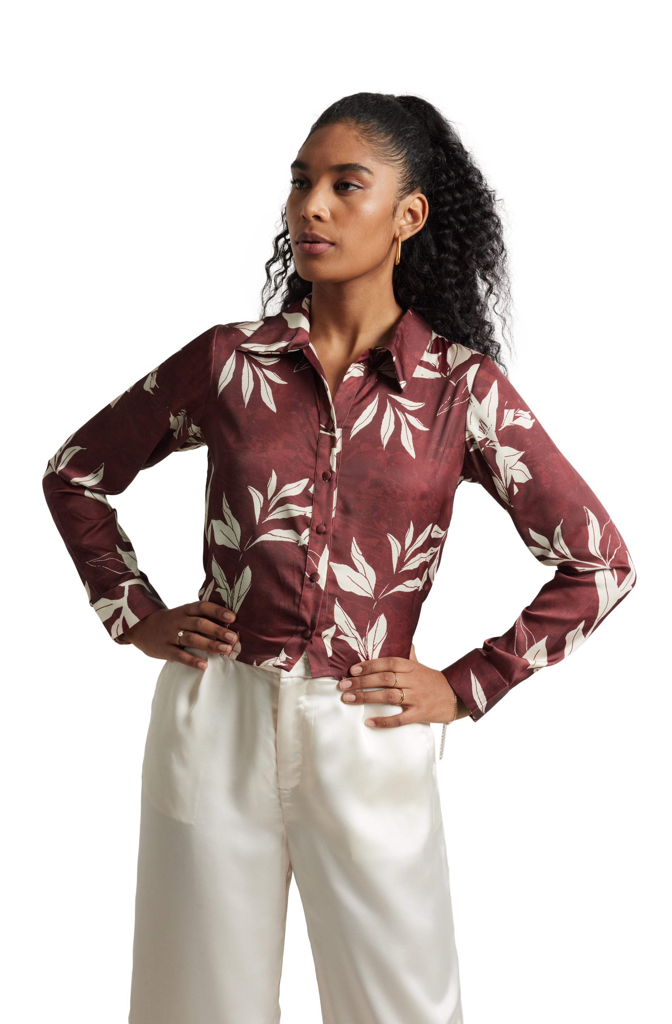 Zaccai Women's Brown Satin Abstract Top