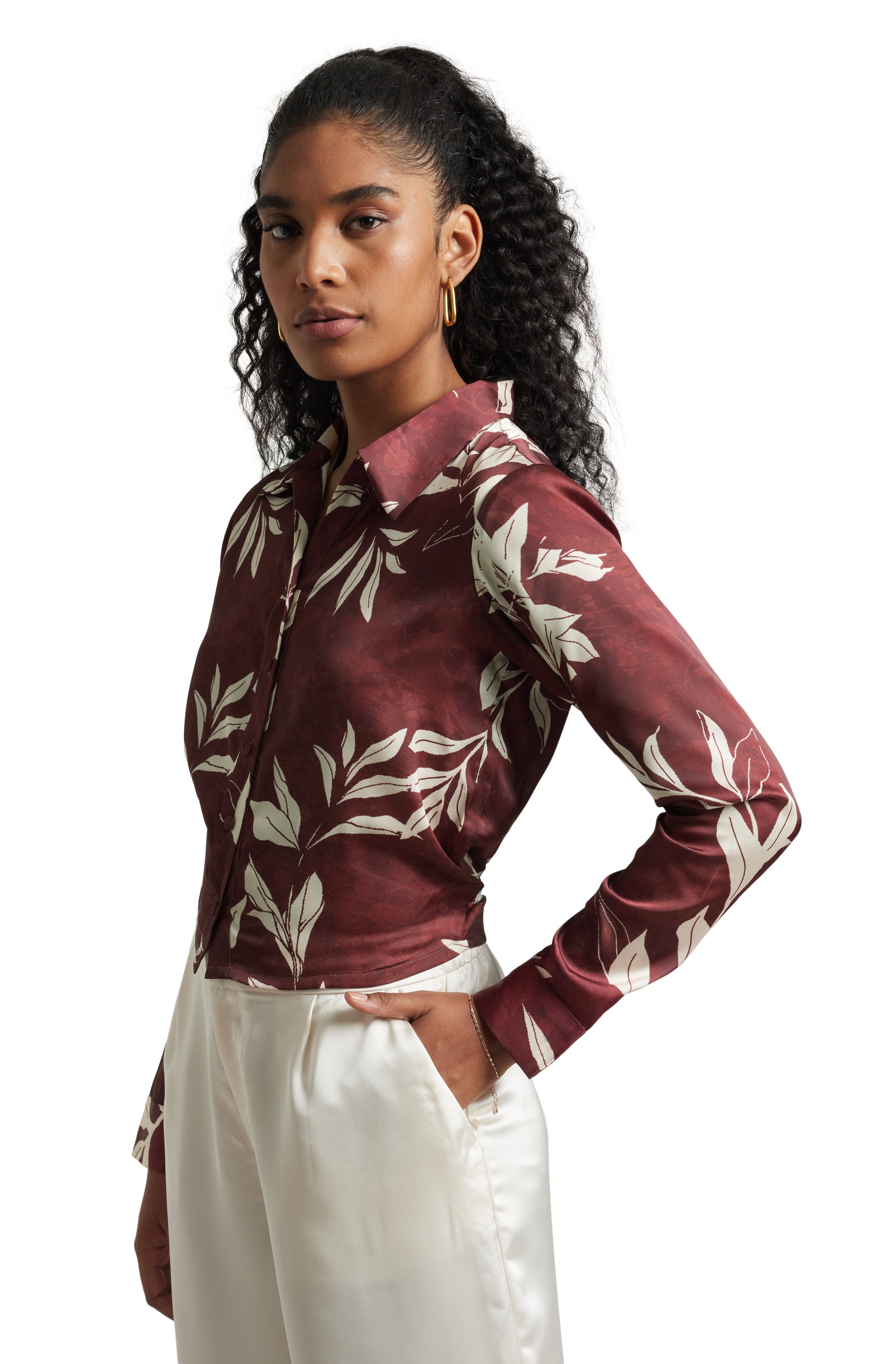 Zaccai Women's Brown Satin Abstract Top