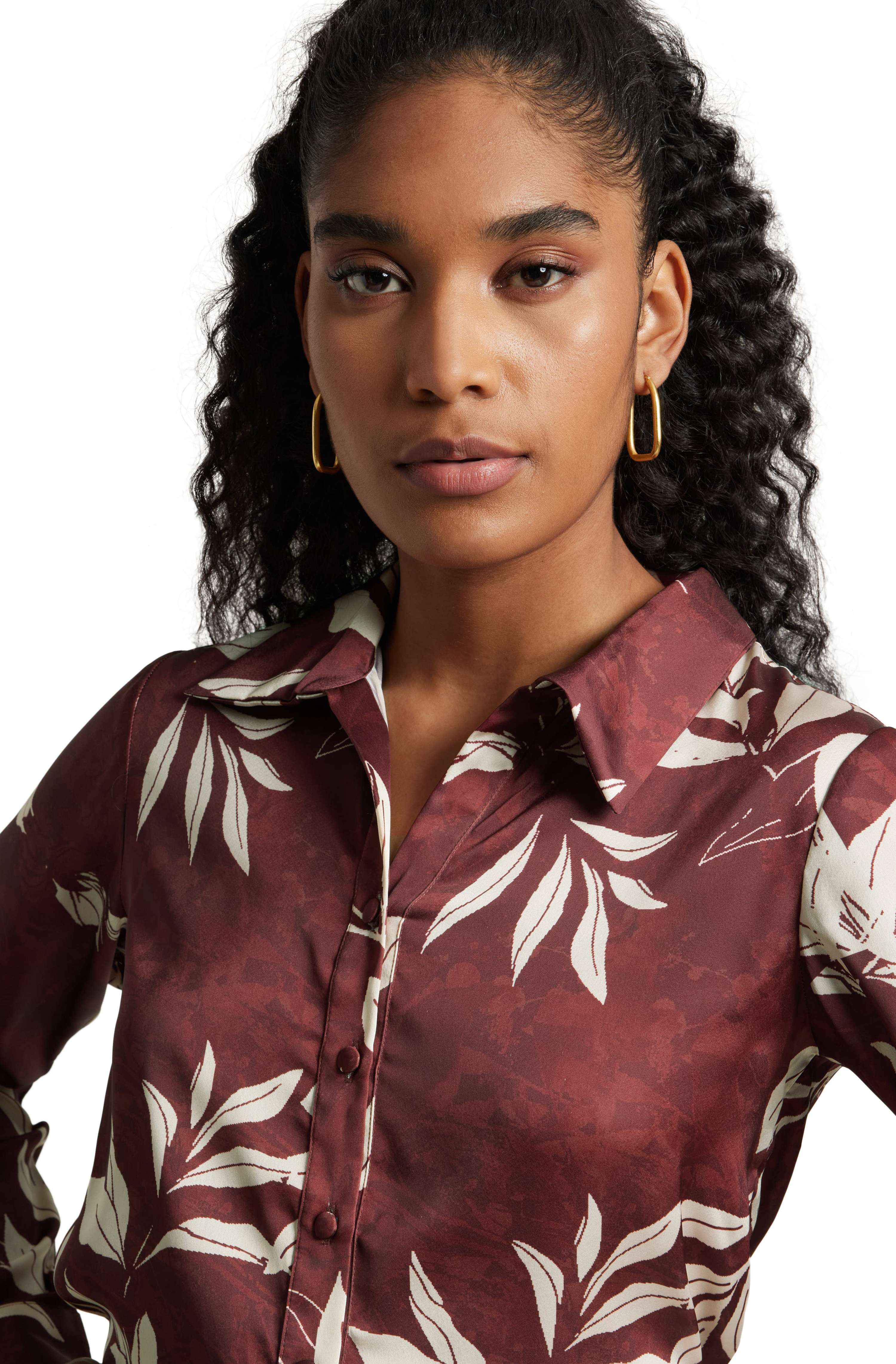 Zaccai Women's Brown Satin Abstract Top