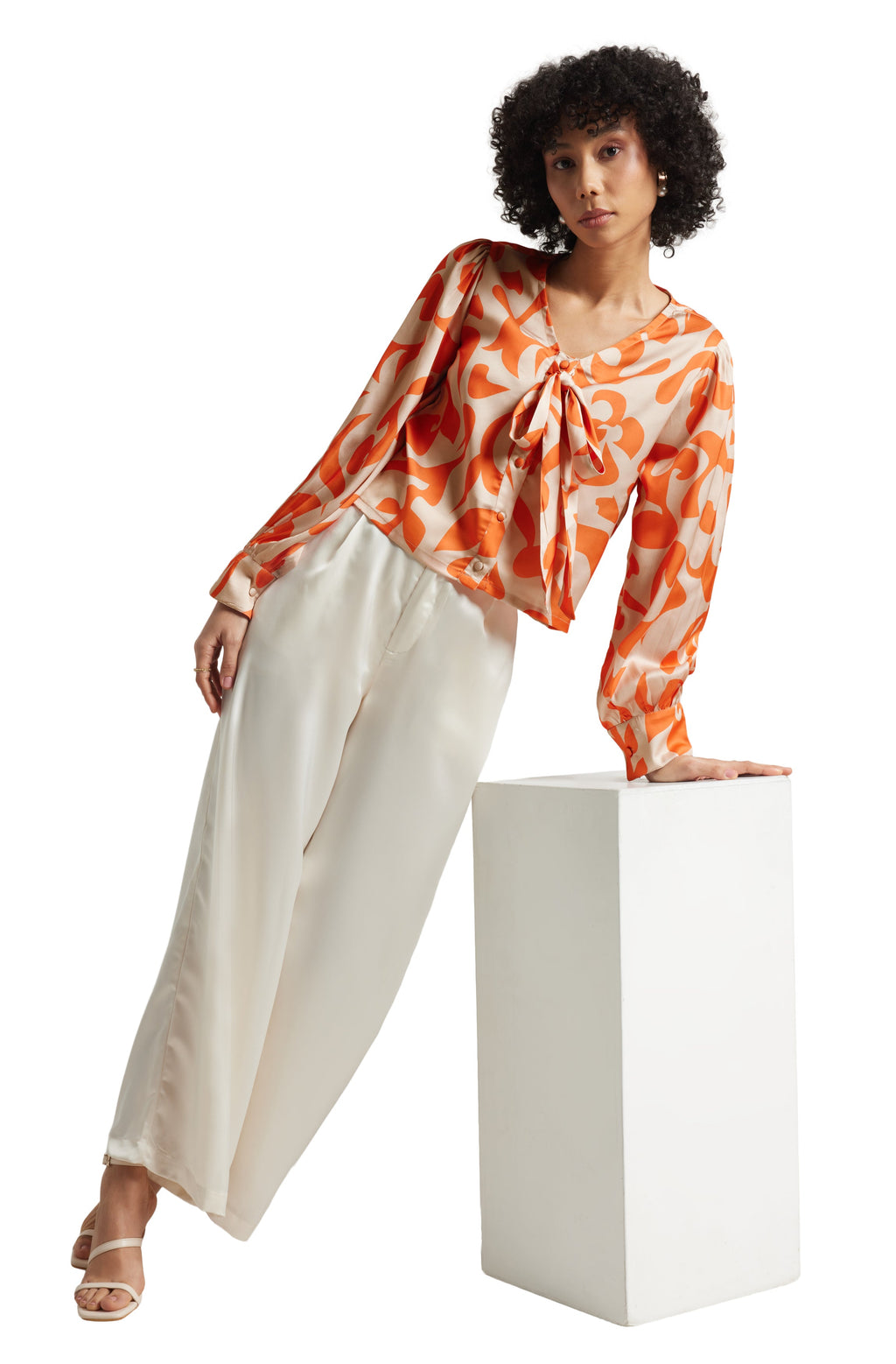 Zaccai Women's Orange Satin Abstract Top