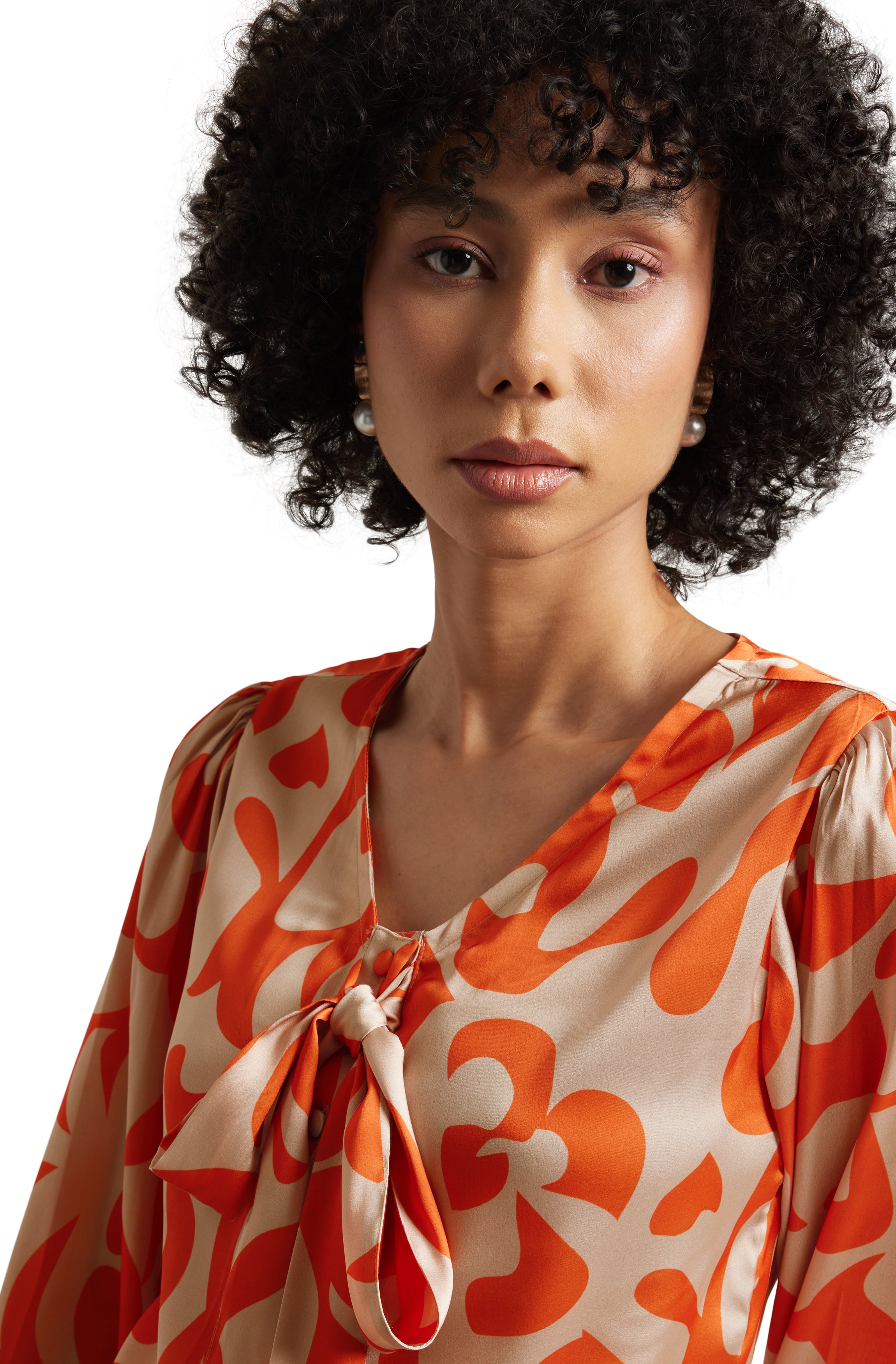 Zaccai Women's Orange Satin Abstract Top