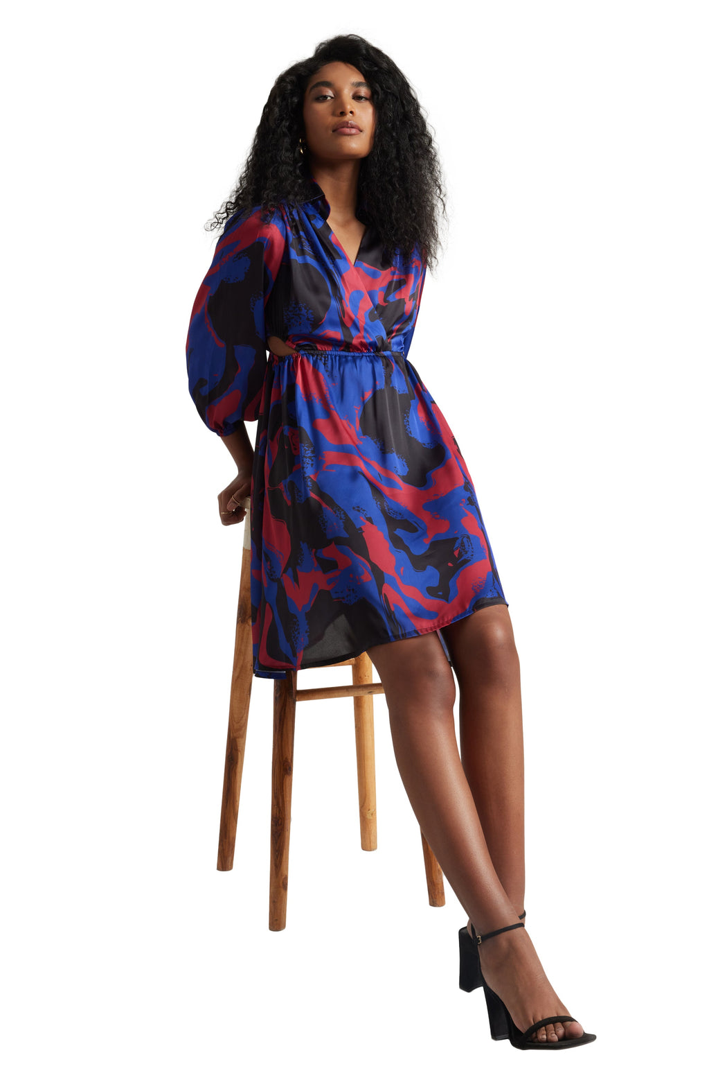 Zaccai Women's Blue Satin Abstract Dress - Distacart