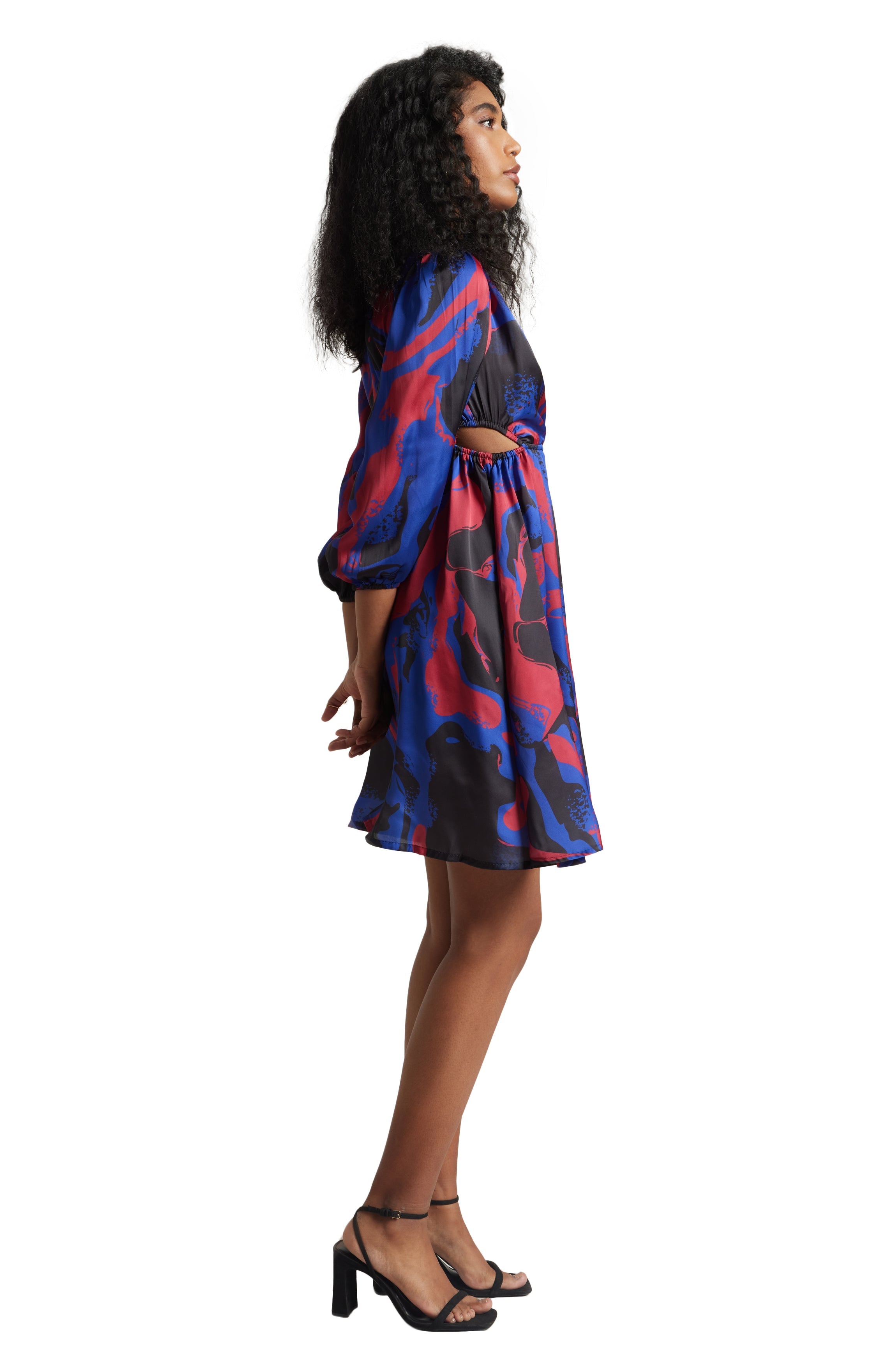 Zaccai Women's Blue Satin Abstract Dress - Distacart