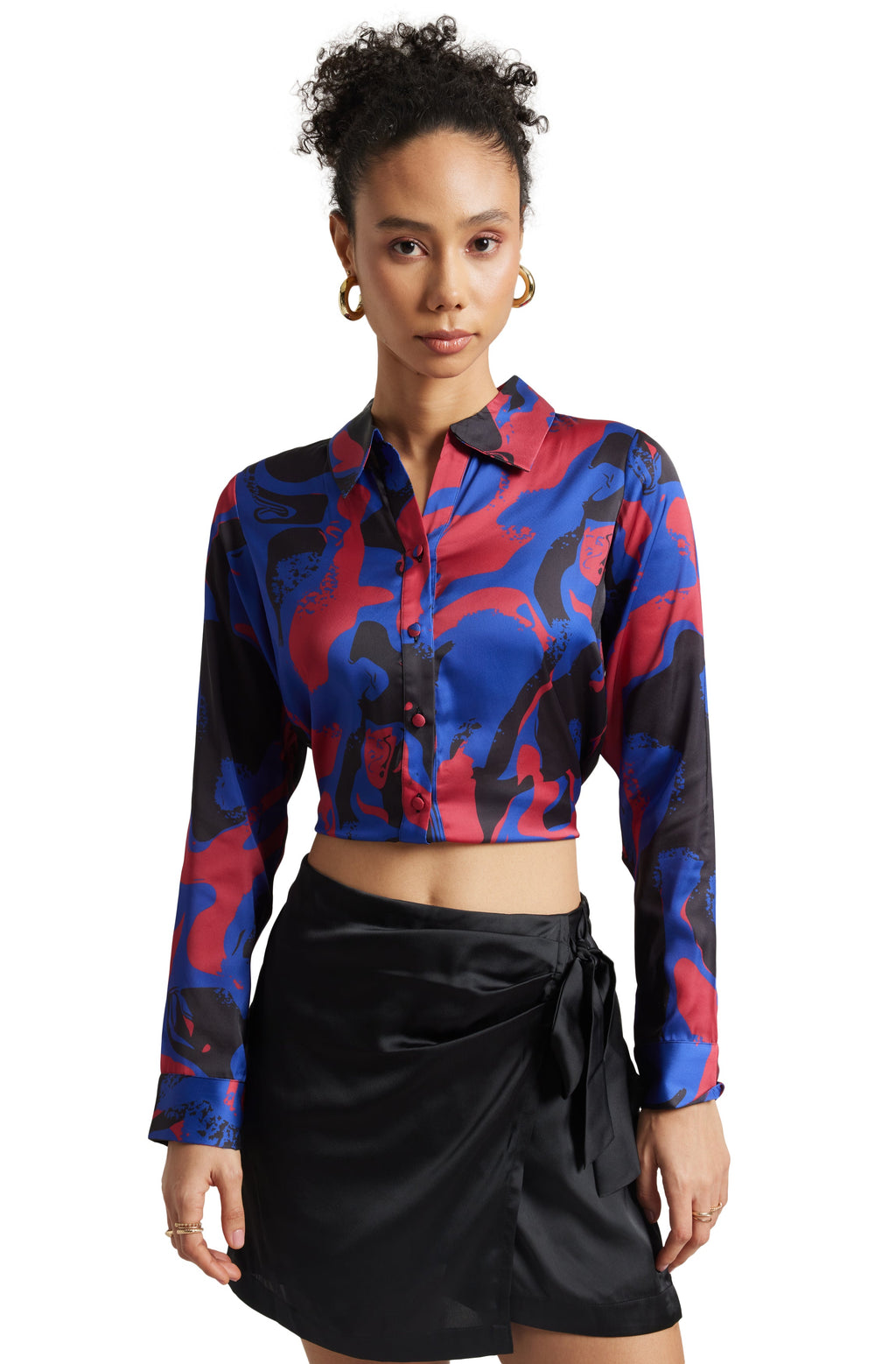 Zaccai Women's Blue Satin Abstract Top