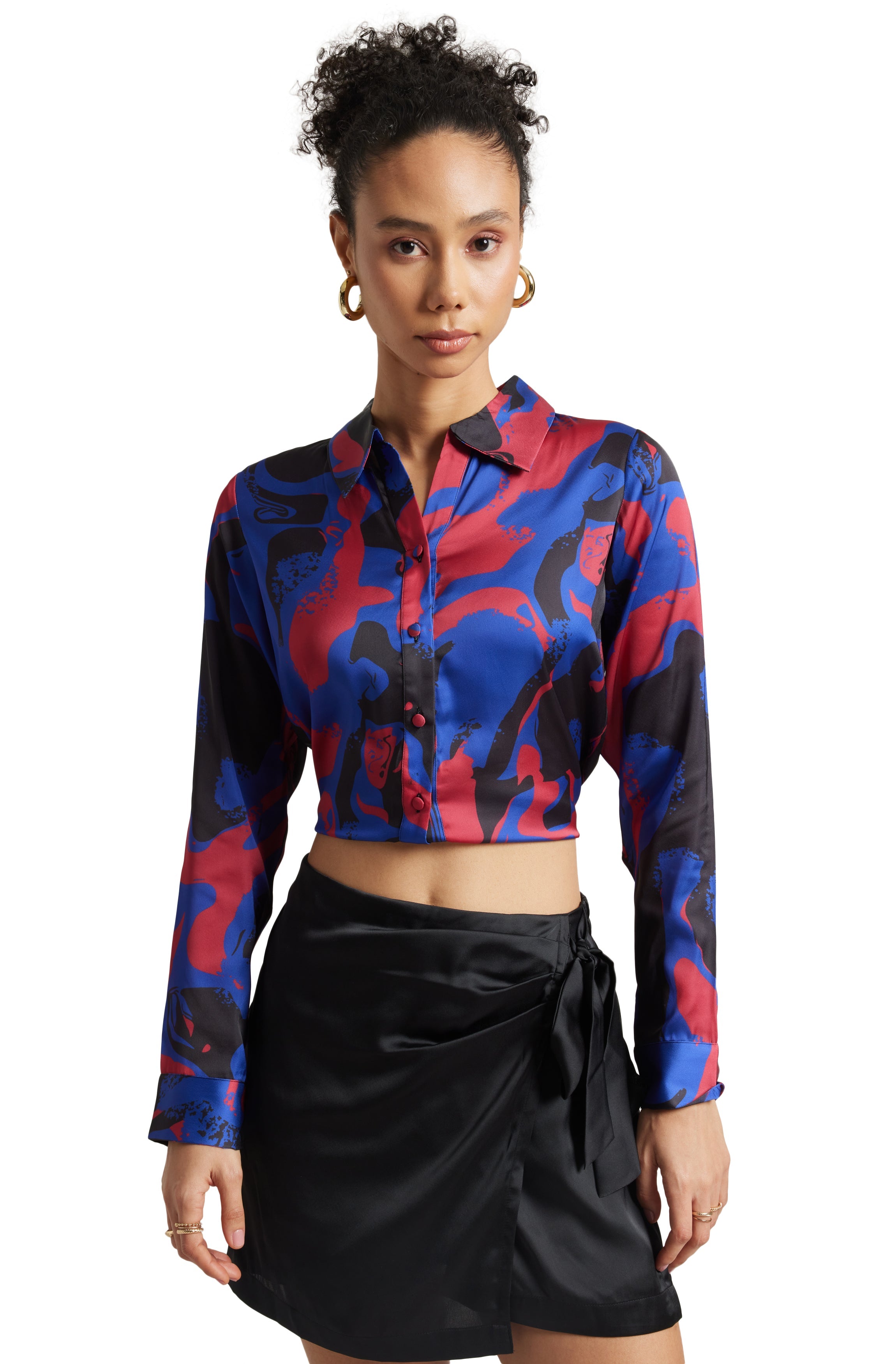 Zaccai Women's Blue Satin Abstract Top