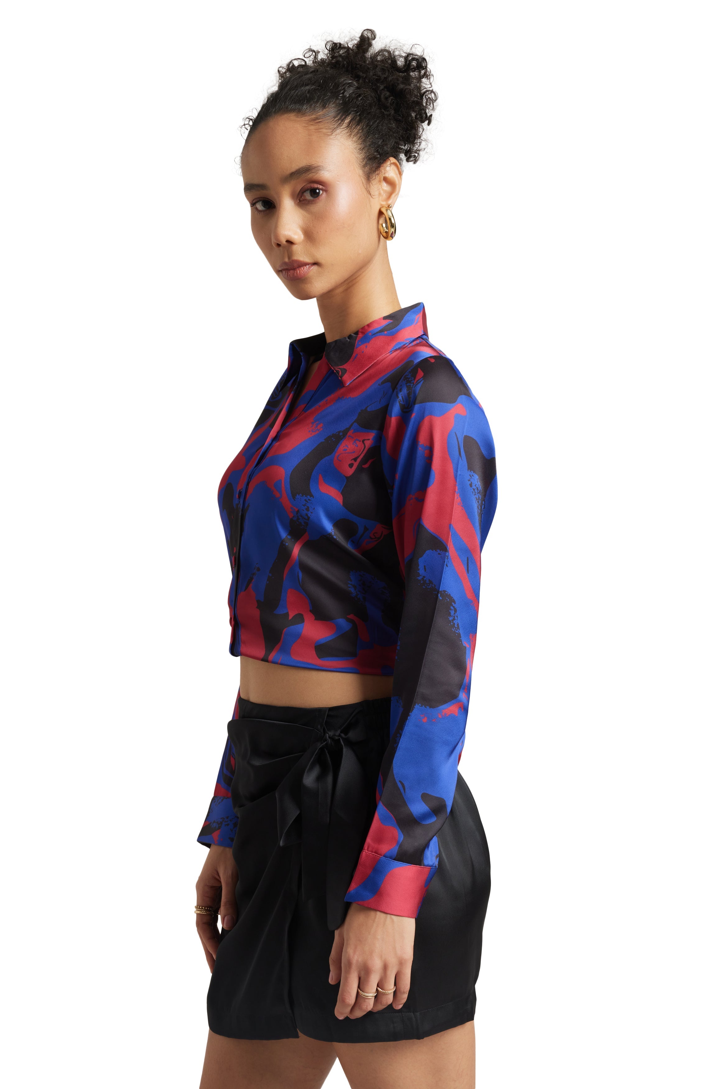 Zaccai Women's Blue Satin Abstract Top