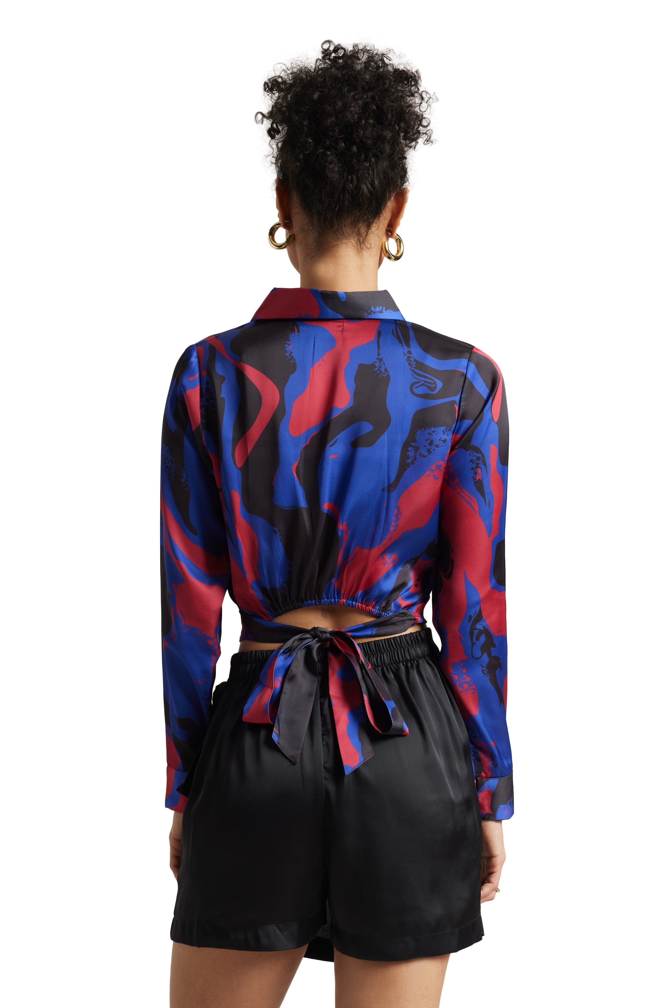 Zaccai Women's Blue Satin Abstract Top