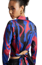 Zaccai Women's Blue Satin Abstract Top