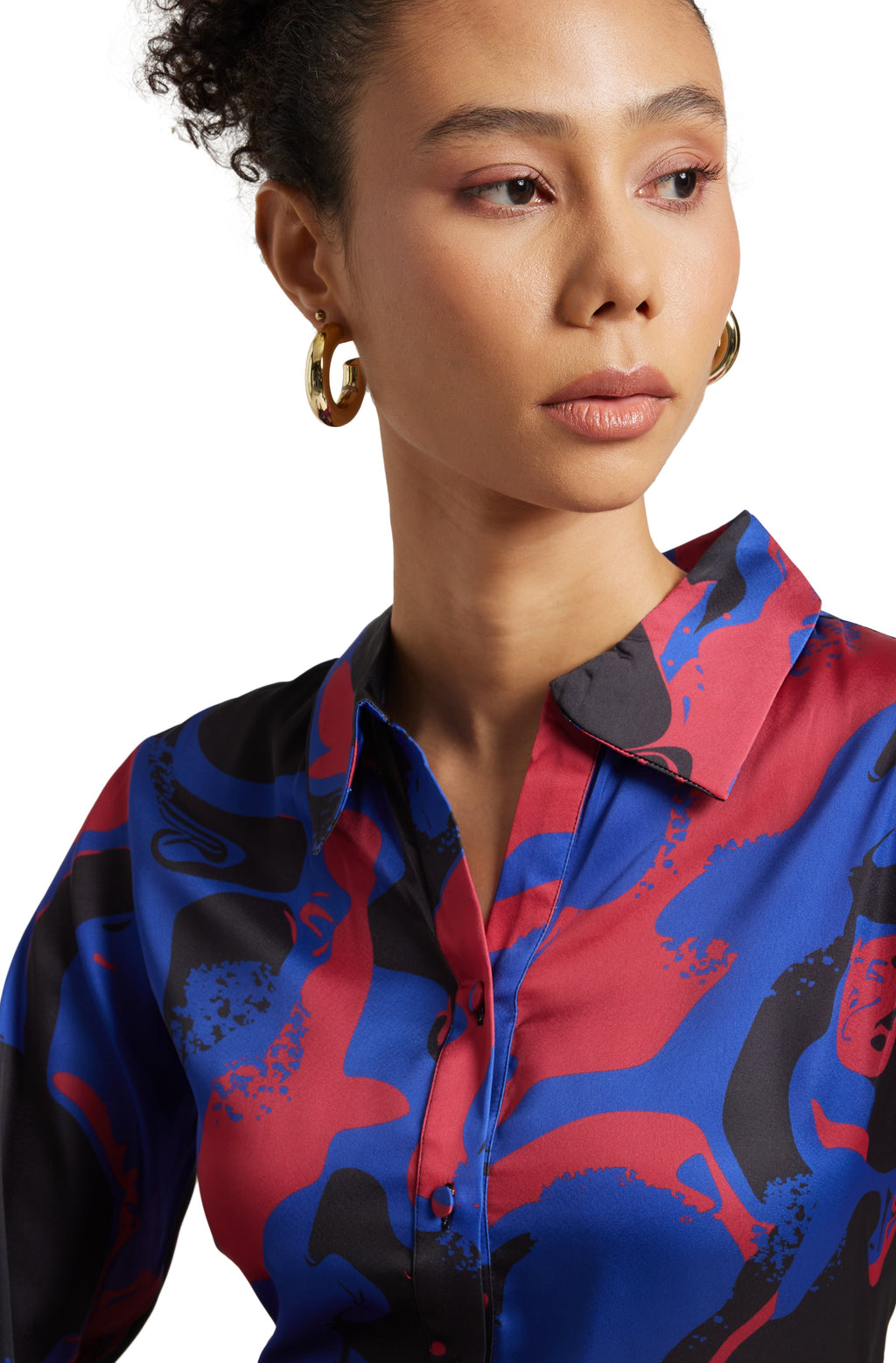 Zaccai Women's Blue Satin Abstract Top