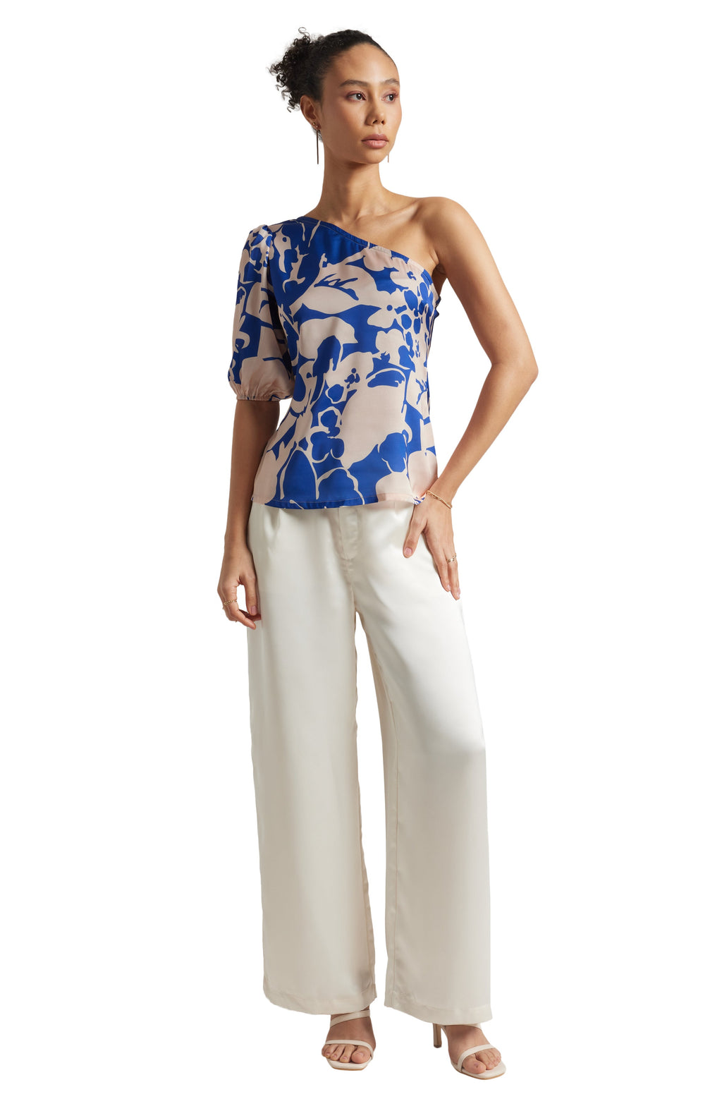 Zaccai Women's Blue Satin Abstract Top