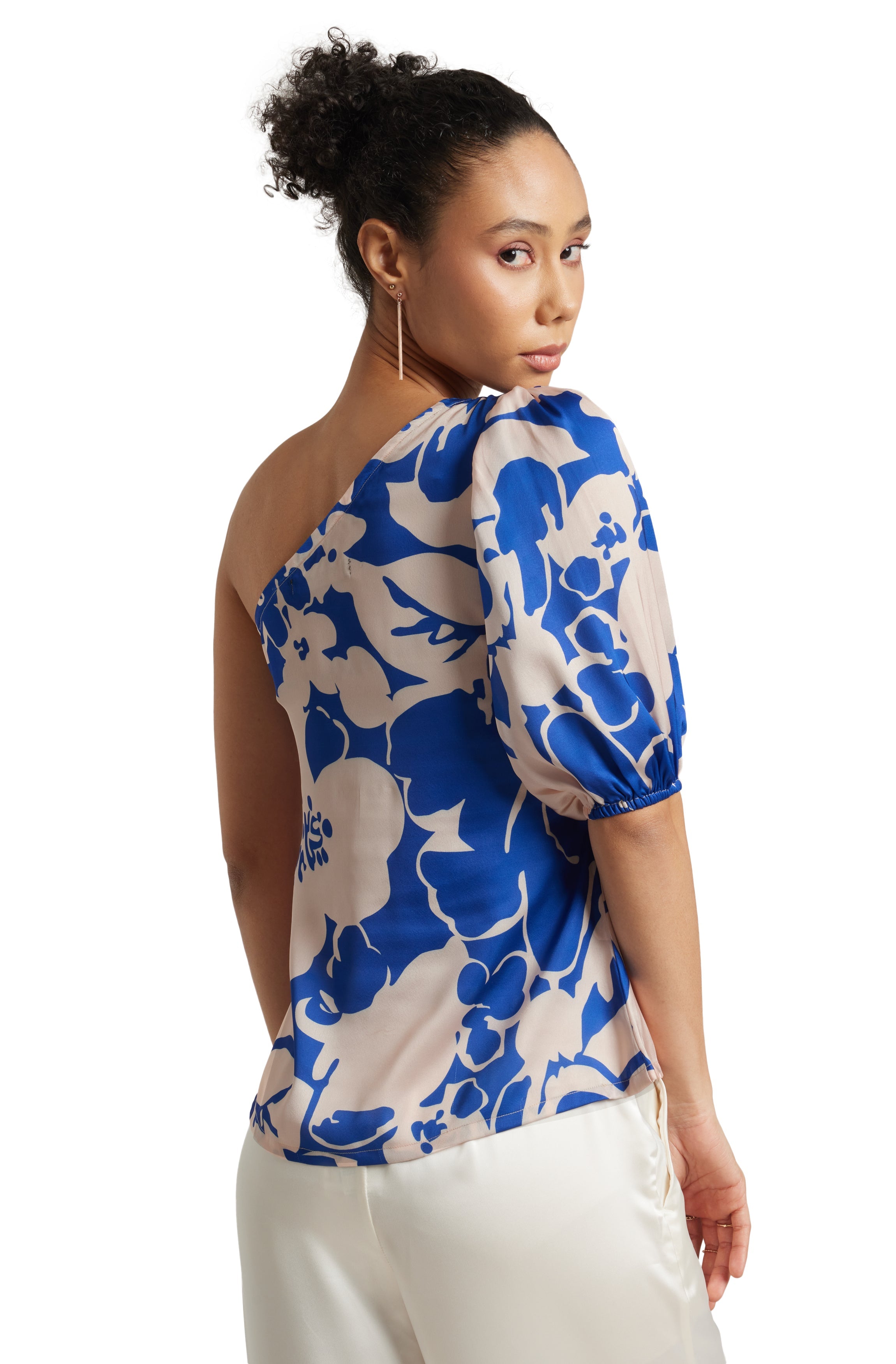 Zaccai Women's Blue Satin Abstract Top