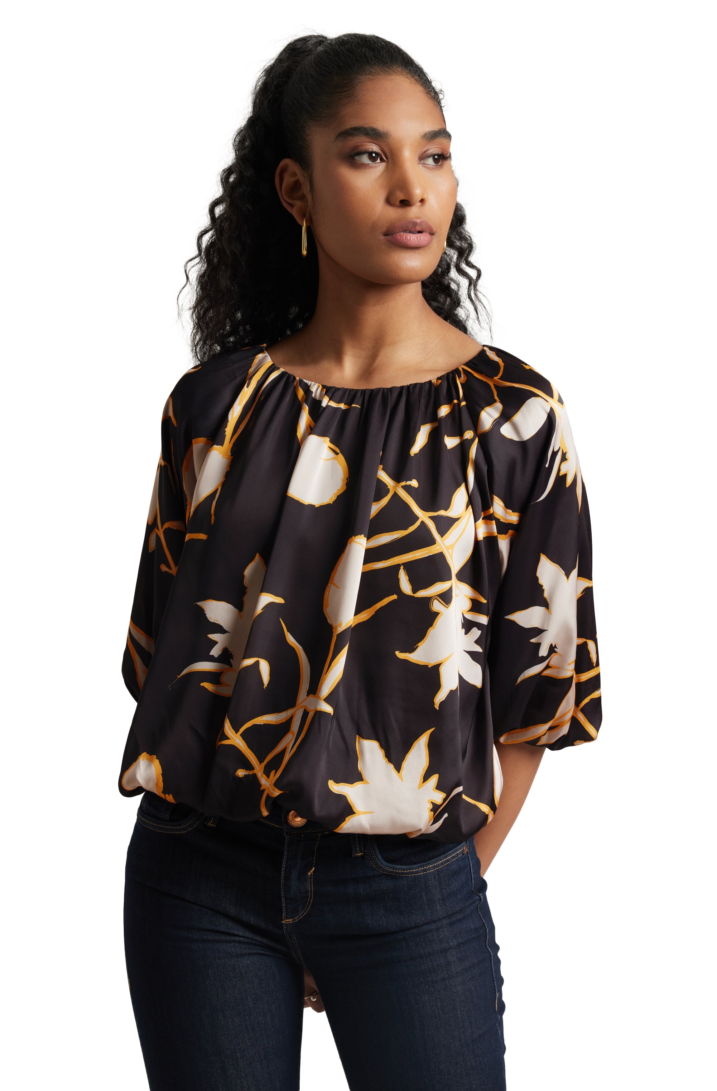 Zaccai Women's Black Satin Abstract Top