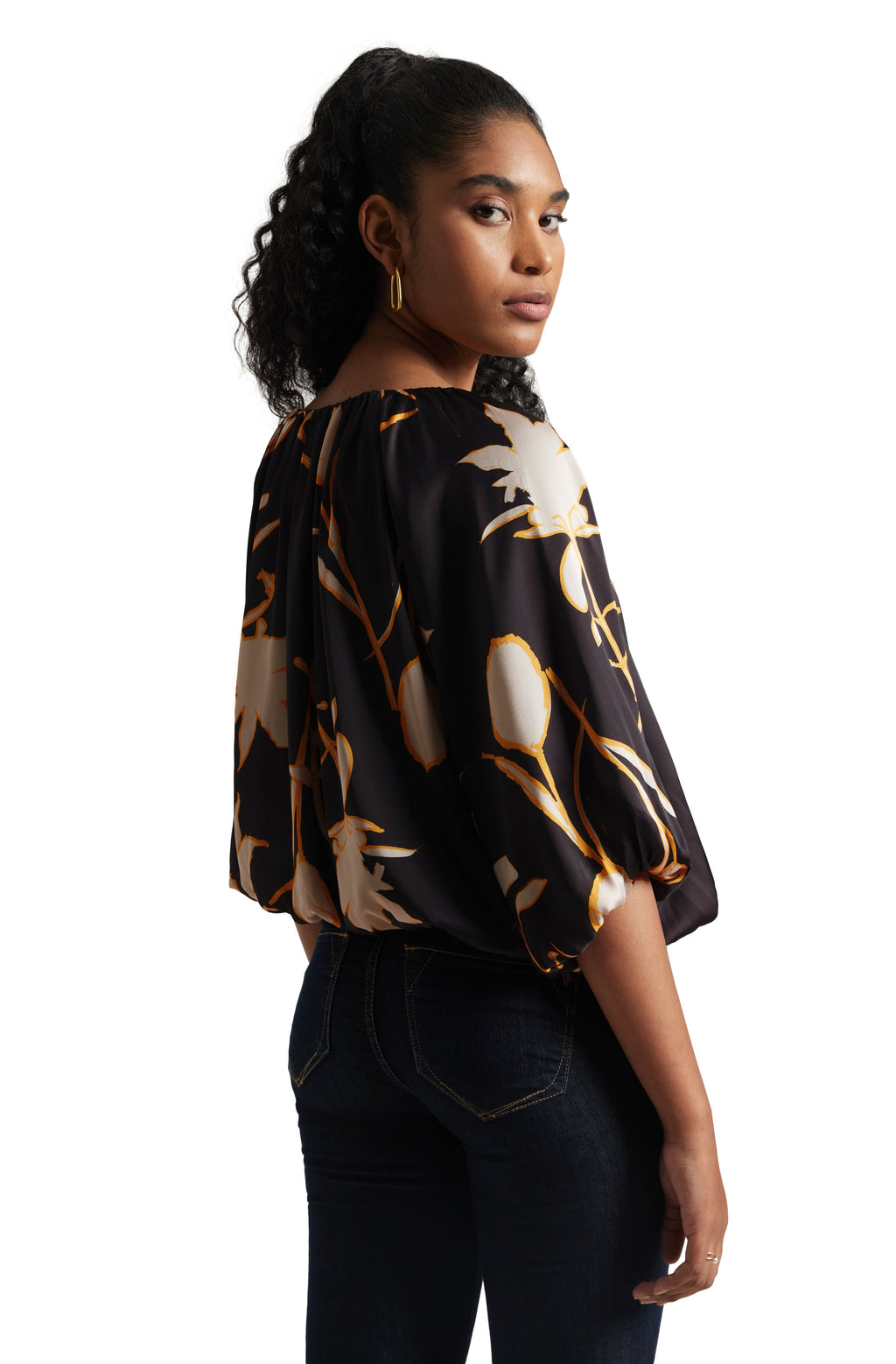 Zaccai Women's Black Satin Abstract Top