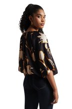 Zaccai Women's Black Satin Abstract Top