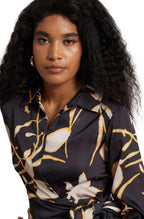 Zaccai Women's Black Satin Abstract Dress - Distacart