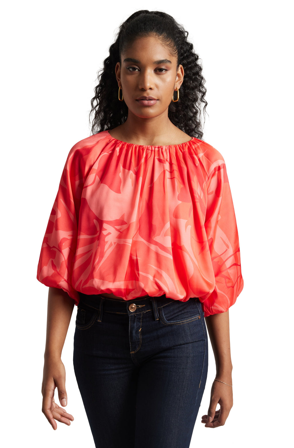 Zaccai Women's Coral Satin Abstract Top