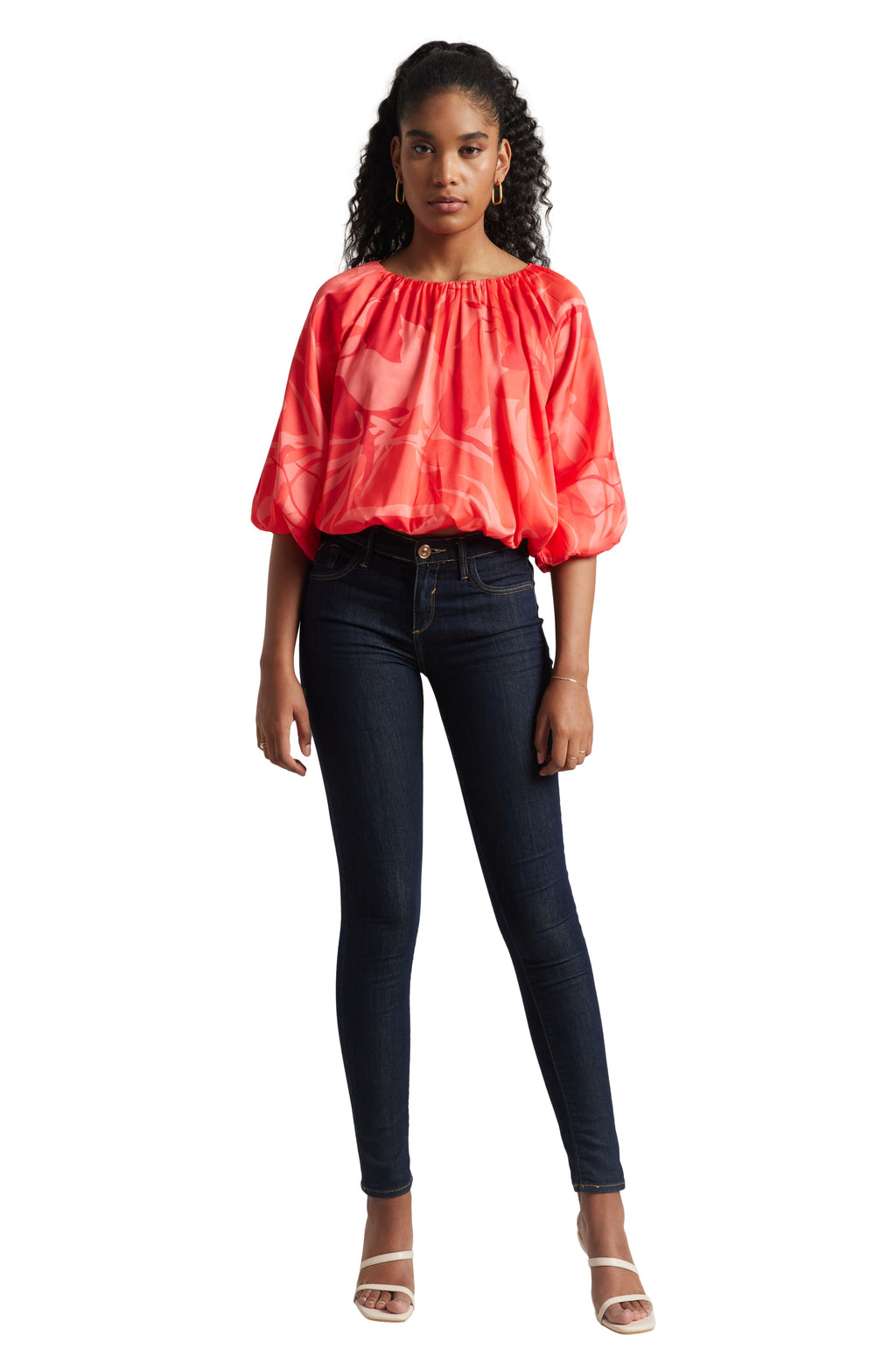 Zaccai Women's Coral Satin Abstract Top