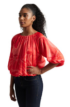 Zaccai Women's Coral Satin Abstract Top