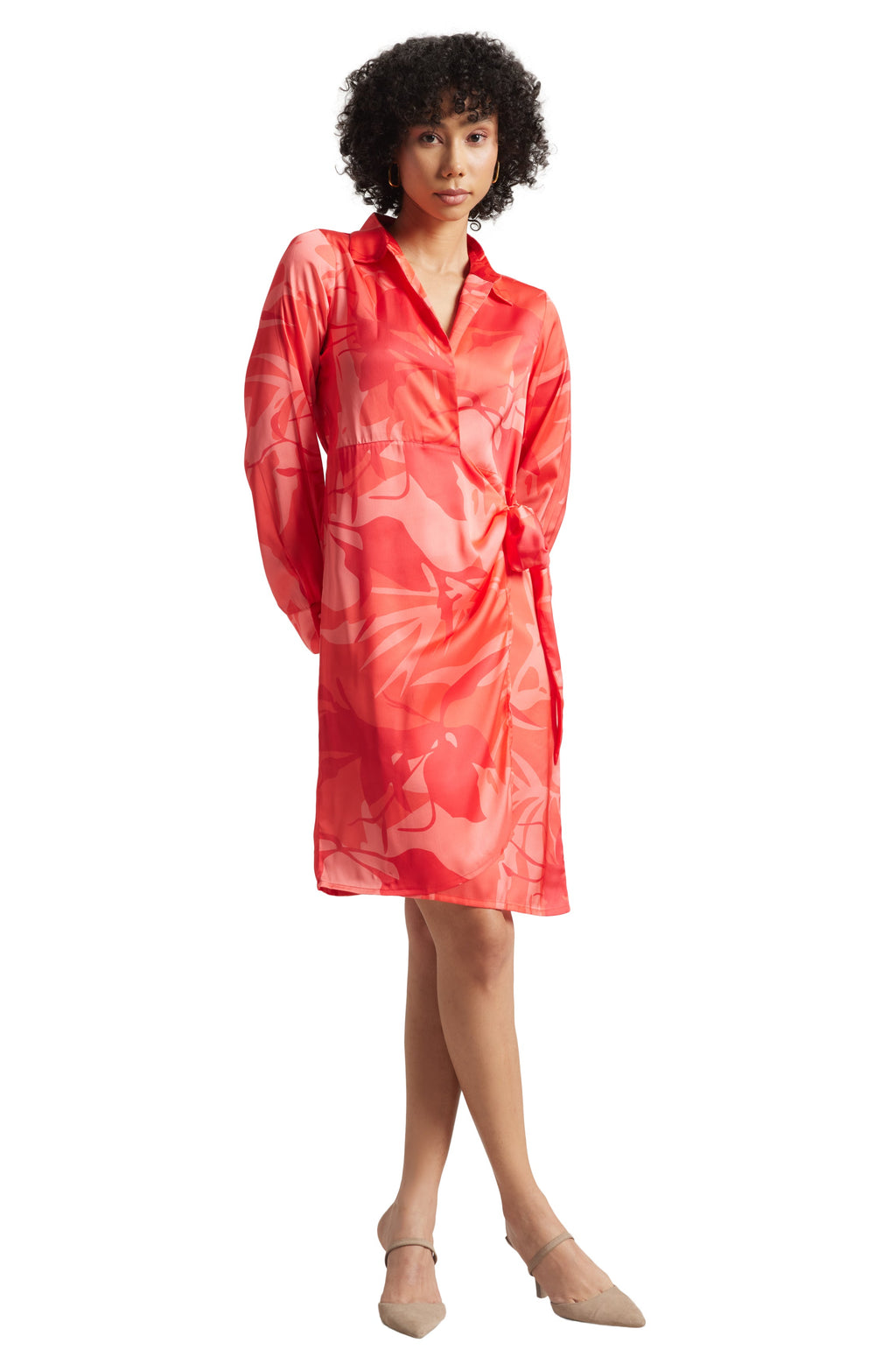 Zaccai Women's Coral Satin Abstract Dress - Distacart