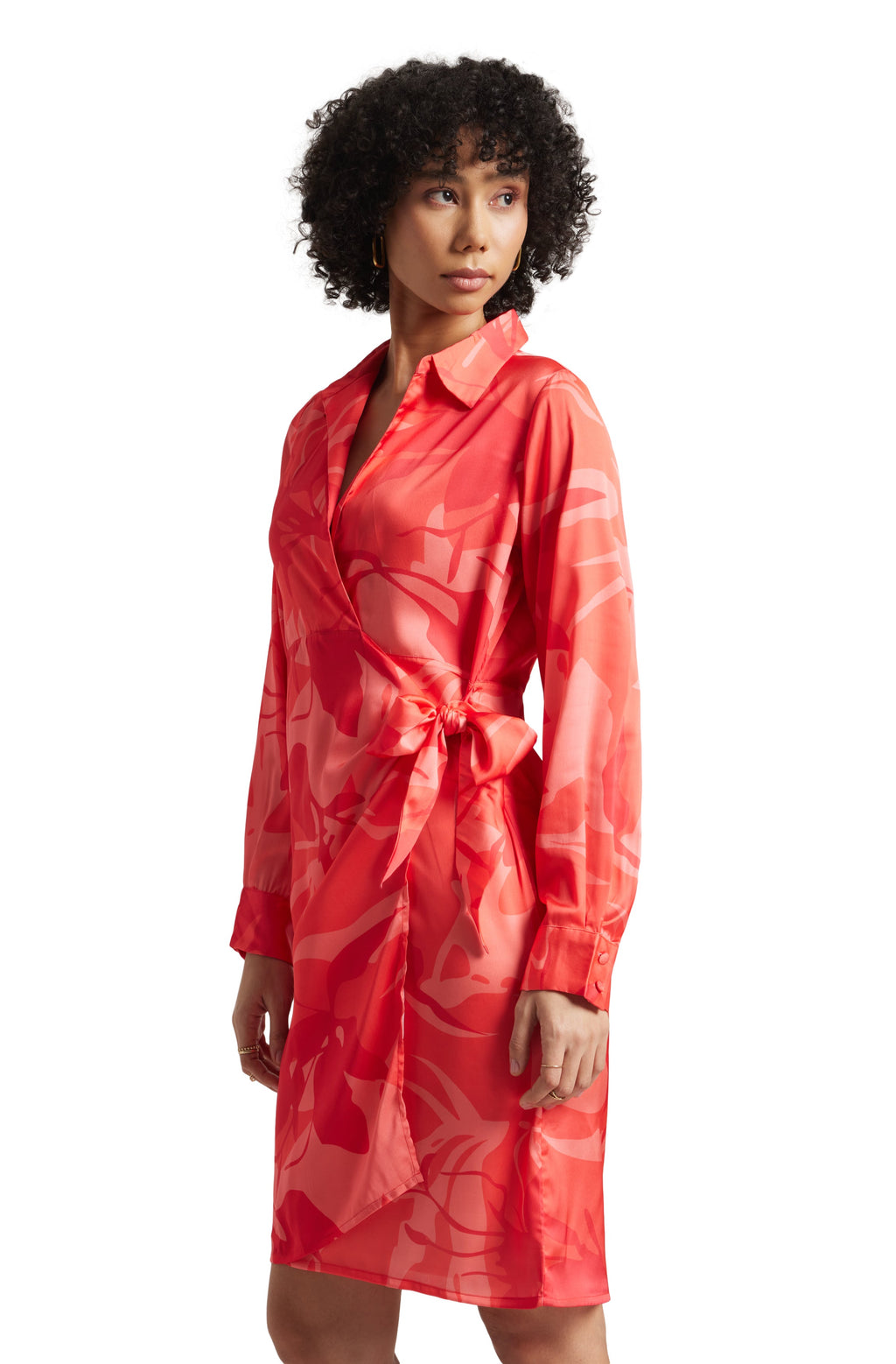 Zaccai Women's Coral Satin Abstract Dress - Distacart