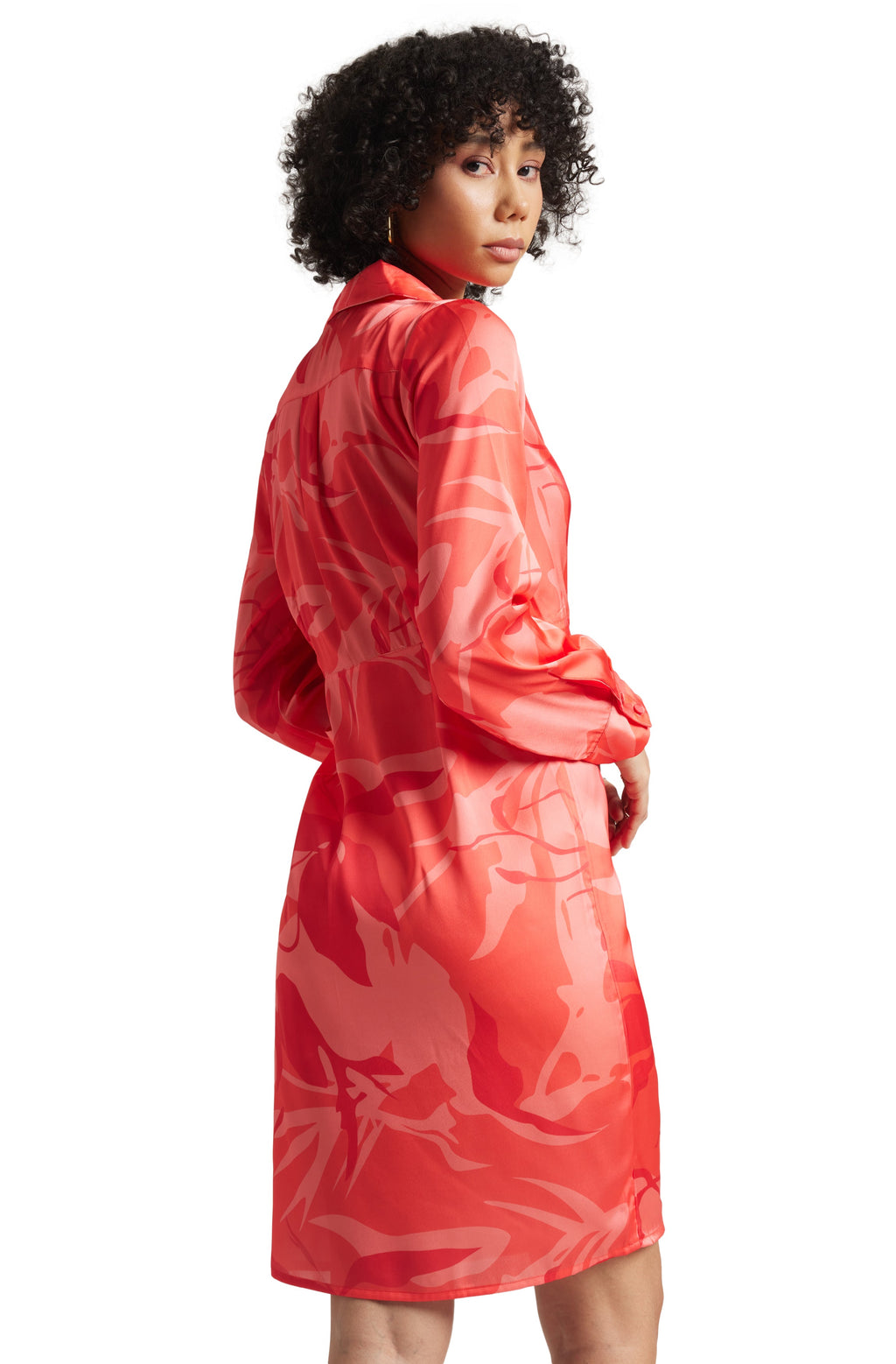 Zaccai Women's Coral Satin Abstract Dress - Distacart