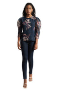 Zaccai Women's Navy Blue Organza Floral Top