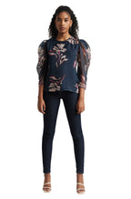 Zaccai Women's Navy Blue Organza Floral Top