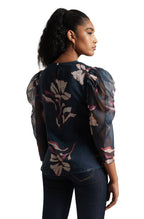 Zaccai Women's Navy Blue Organza Floral Top