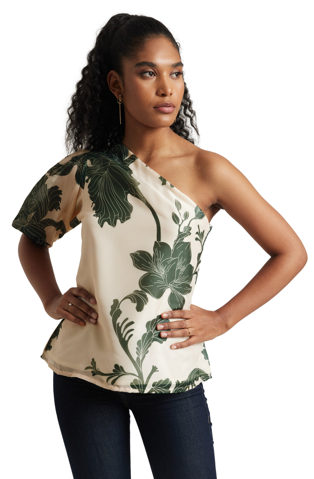 Zaccai Women's Cream Organza Floral Top