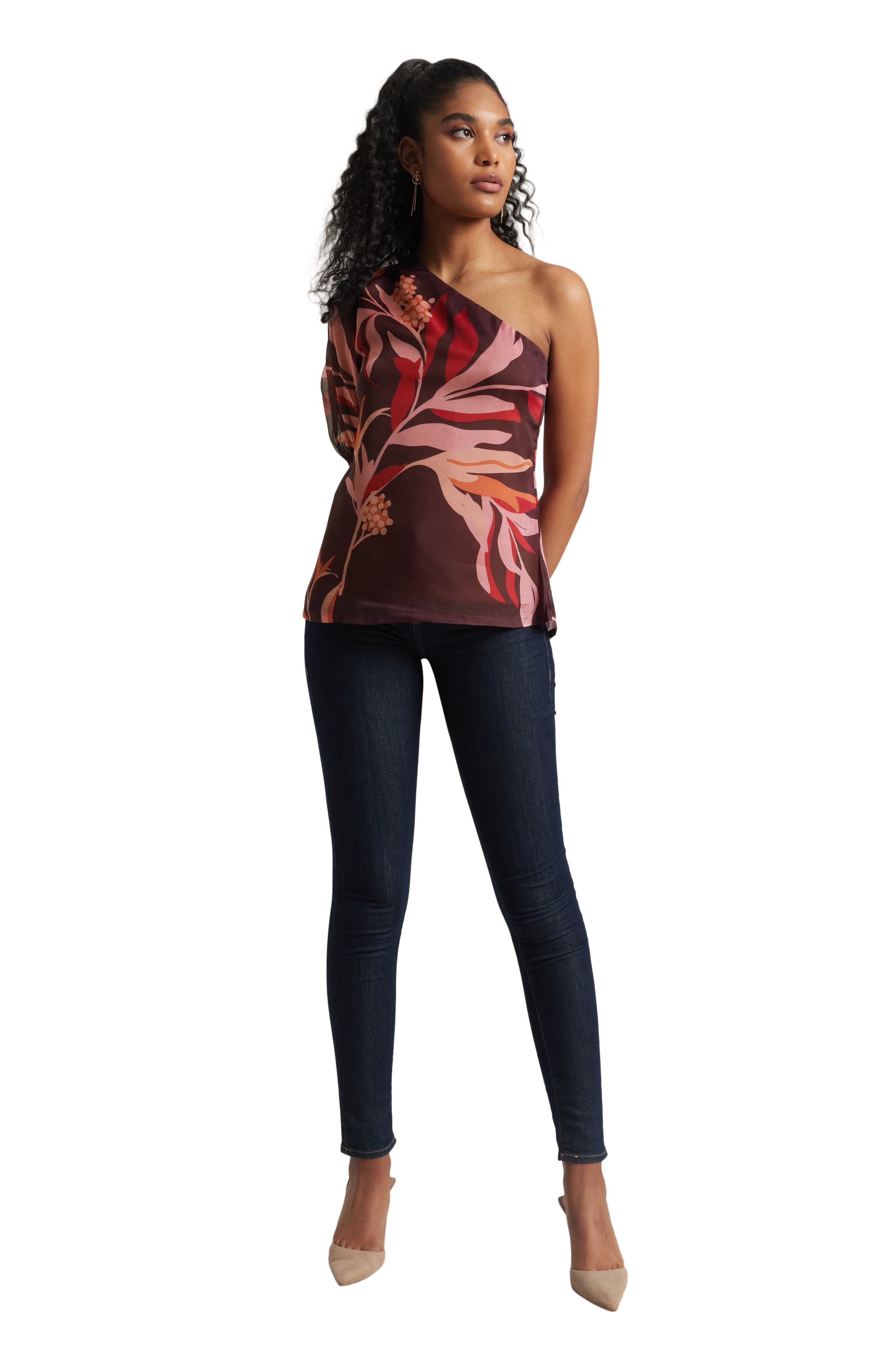 Zaccai Women's Wine Organza Floral Top