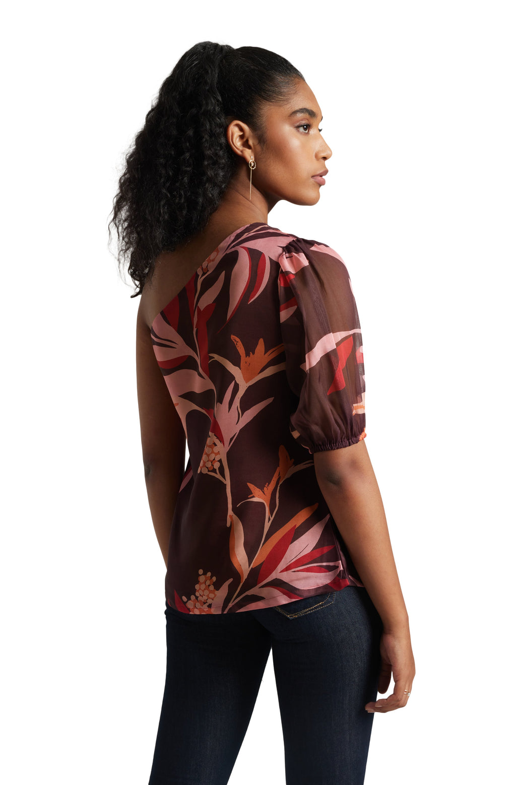 Zaccai Women's Wine Organza Floral Top