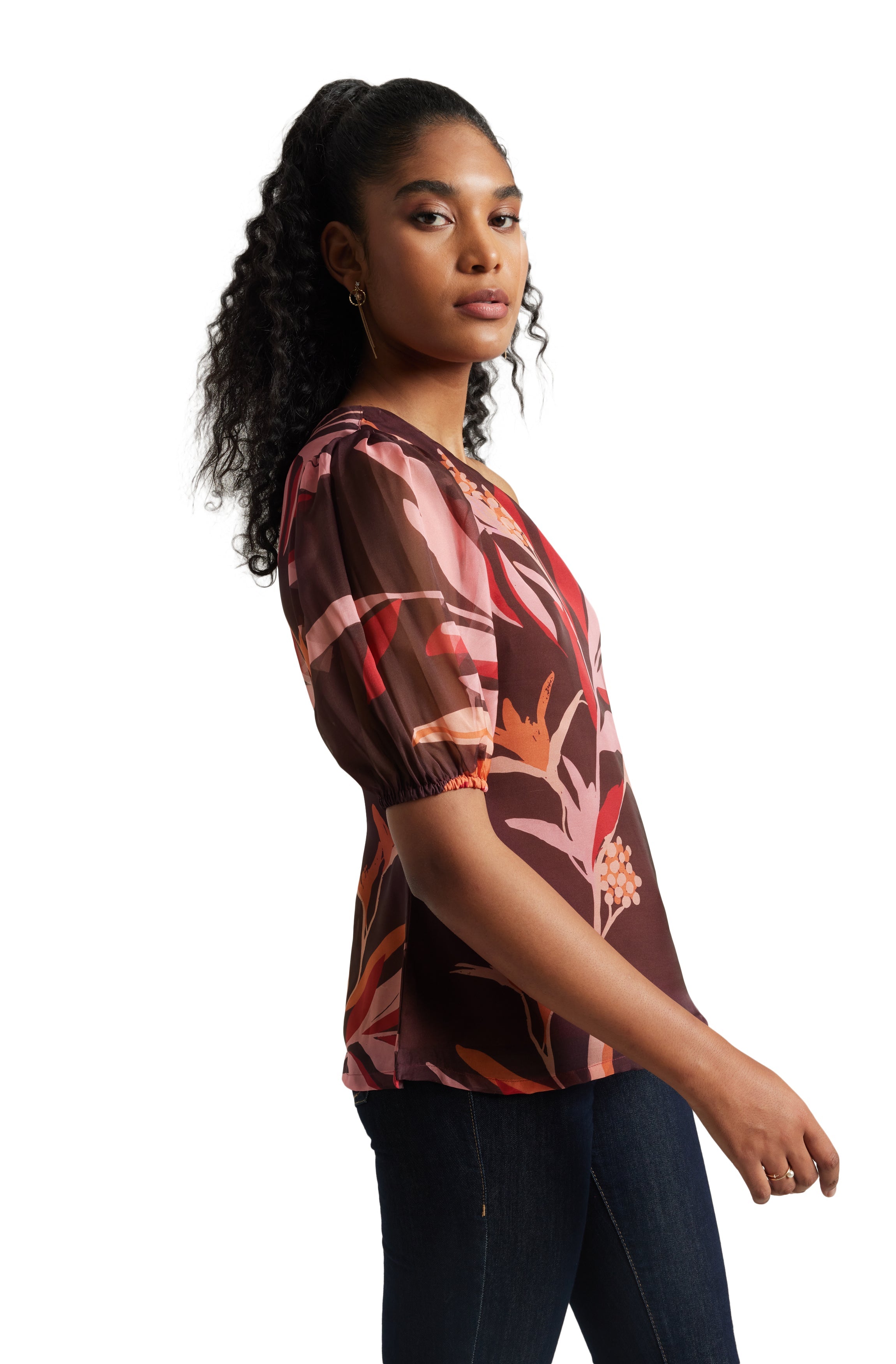 Zaccai Women's Wine Organza Floral Top